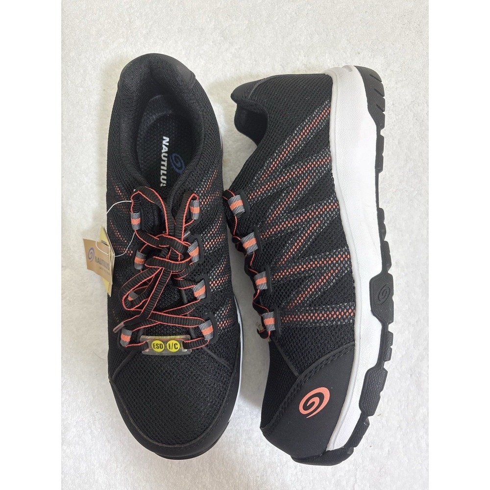 Nautilus Safety Shoes Slip Resistant ESD Composite Toe Black Work Womens 9.5